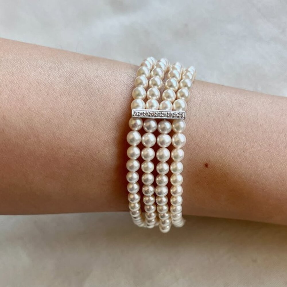 White Pearl 4 Strand Bracelet for Women 6.25"